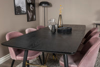 Spisegruppe Gold & Velvet 180 x 85 + spisestol 2-pakk – svart og støvet rosa