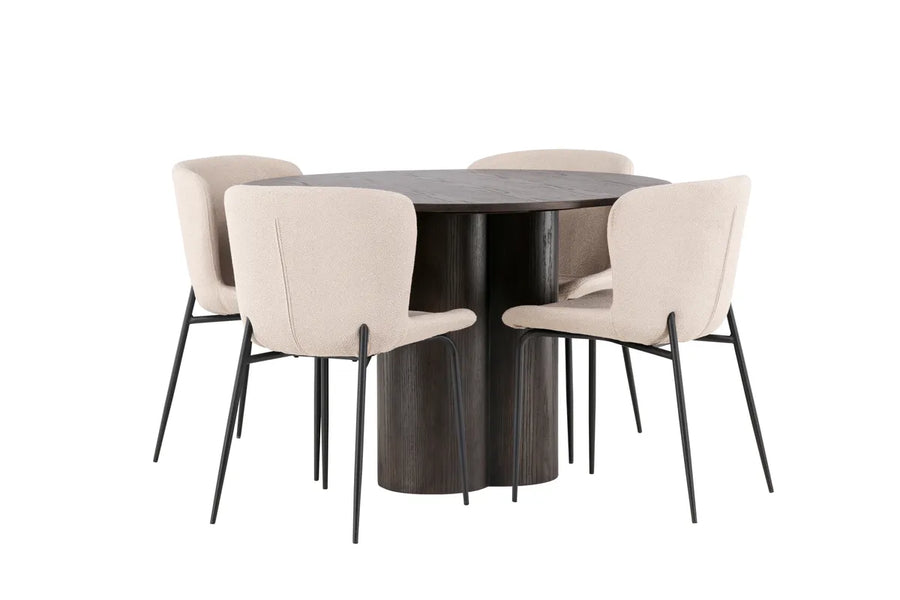 Spisegruppe Modesto & Olivia 2-pakk + Rund Spisebord ⌀110 – beige og mokka