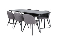 Spisegruppe Petra & Velvet rektangulær 190 x 90 + spisestoler 2-pakk – svart og grå