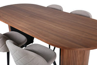 Spisegruppe oval 200 x 90 + spisestol 2-pakk – valnøtt og beige