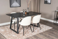 Spisegruppe Inca & Velvet 160 x 85 med 2-pakk spisestoler – svart og krem