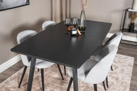 Spisegruppe Inca & Velvet 160 x 85 med 2-pakk spisestoler – svart og lys grå