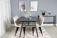 Spisegruppe Sleek & Polar 195 x 95 + spisestol 2-pakk – svart og beige