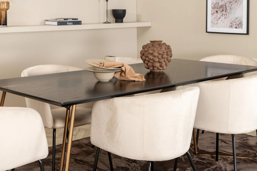 Spisegruppe Berit & Petra 190 x 90 – beige og svart
