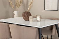 Spisegruppe Berit & Jimmy med rektangulært spisebord 150 x 90 – beige og hvit