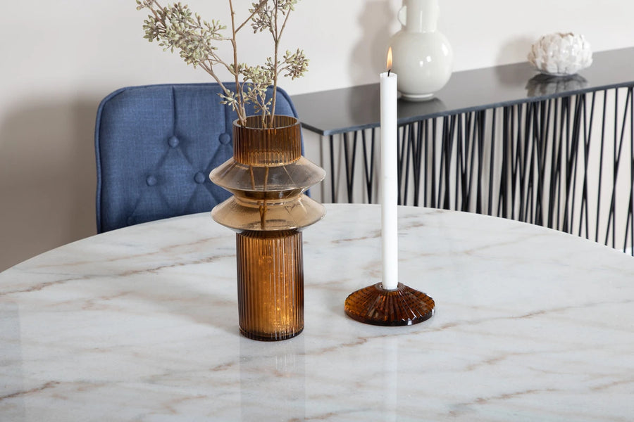 Spisebord Estelle & Velvet Deluxe rundt ⌀106 + spisestol 2-pakk – hvit og blå