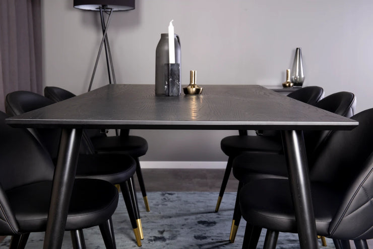 Spisegruppe Dipp & Velvet 180 x 90 + 2-pakk spisestol – svart