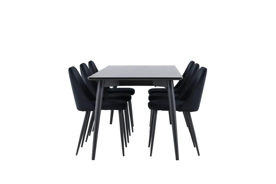Spisestol 2-pakk + rektangulært spisebord 230 x 85 – svart