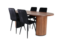 Spisegruppe oval 200 x 90 + spisestol 2-pakk – valnøtt og svart