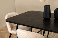 Spisegruppe Uno & Velvet rektangulær 200 x 90 + spisestol 2-pakk – svart og beige