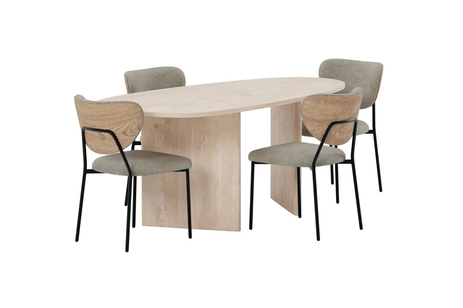 Spisestol Butterfly & Grönvik 2-pakk – beige + Spisebord ovalt 180 x 90 – natur