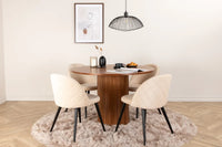 Spisegruppe Bianca & Velvet Rund ⌀110 + 2-pakk spisestoler – valnøtt og beige
