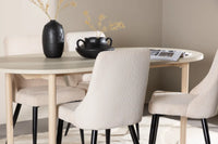 Spisegruppe oval 180 x 90 + 2-pakk spisestoler – hvitvasket og beige