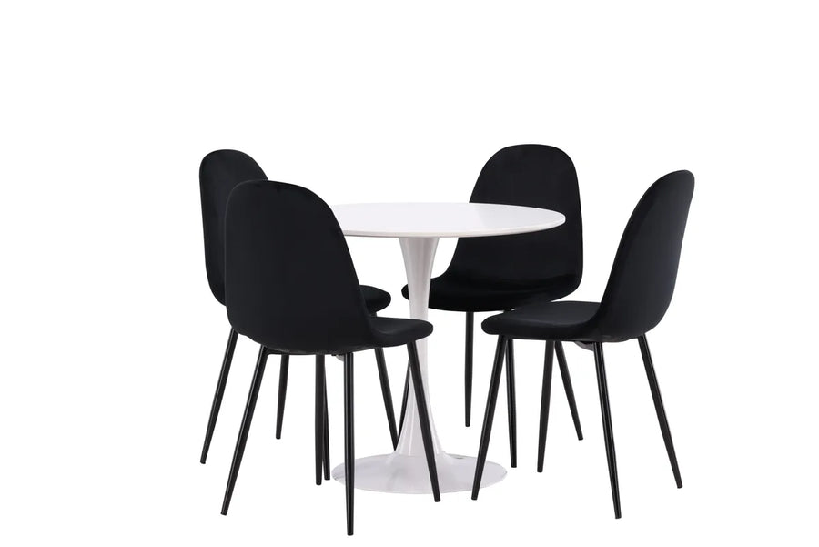 Spisestol Polar & Hamden 2-pakk – svart + Spisebord rundt ⌀80 – hvit