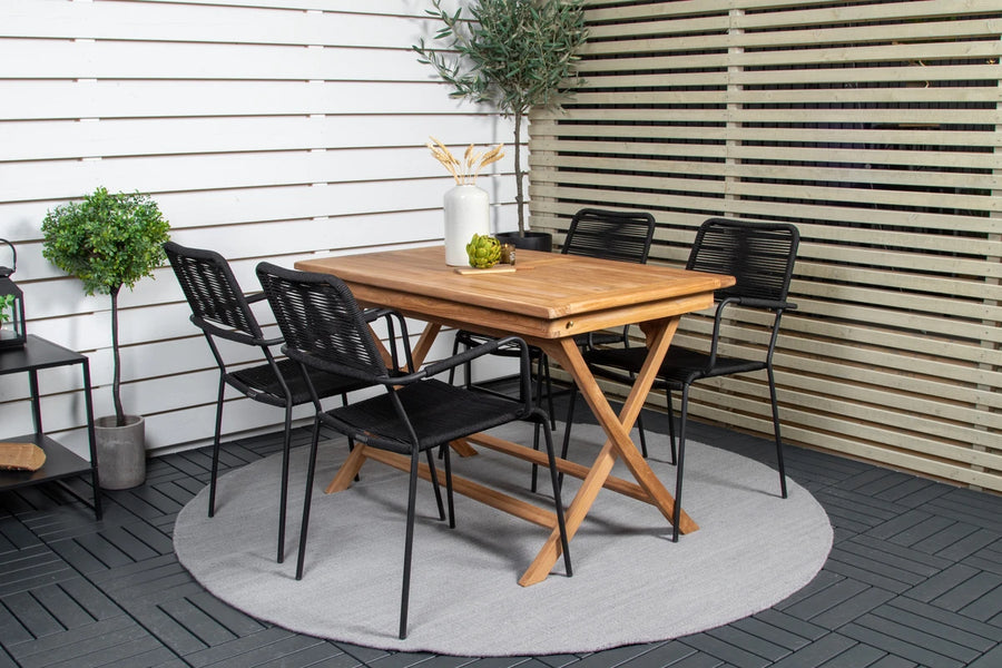 Spisegruppe Kenya & Lindos 120 x 70 + spisestoler 2-pakk – natur og svart