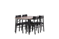 Spisegruppe Tempe & Montros 140 x 80 med 2-pakk spisestoler – valnøtt og svart