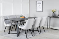 Spisegruppe Marina & Velvet Deluxe rektangulær 180 x 90 + spisestol 2-pakk – svart og grå
