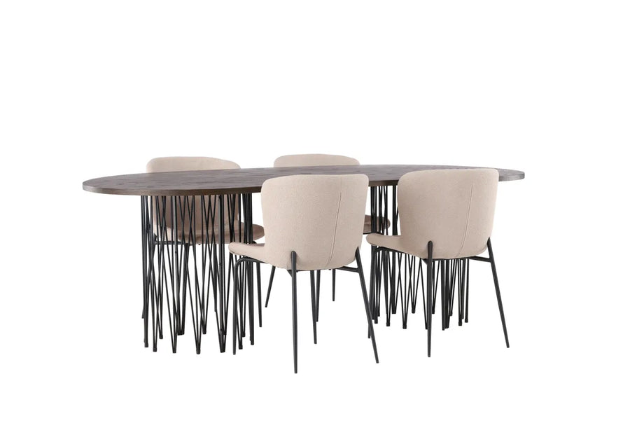 Spisestol Modesto & Stone 2-pakk + Spisebord ovalt 220 x 100 – beige og mokka