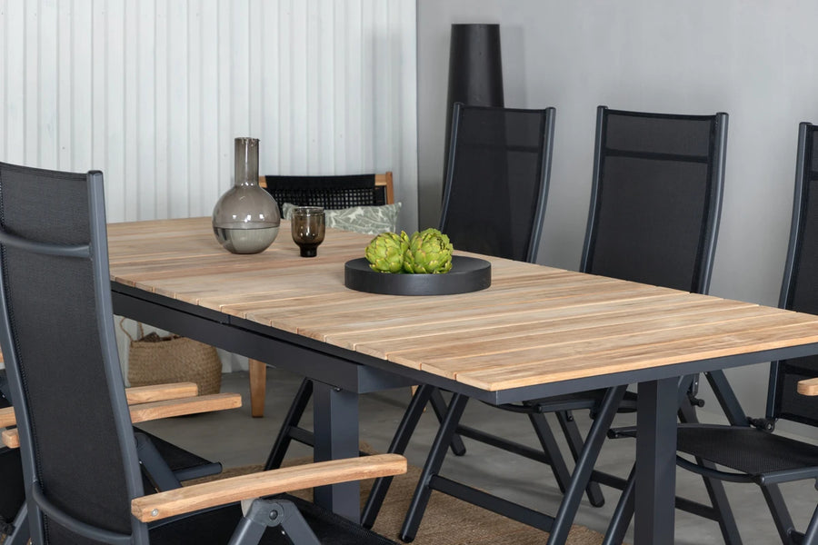 Posisjonsstol Panama & Mexico 2-pakk + Spisebord rektangulært 180 x 90 – svart og natur