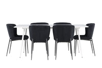 Spisegruppe Silar & Modesto rektangulært spisebord 180 x 90 + 2-pakk spisestoler – hvit og svart