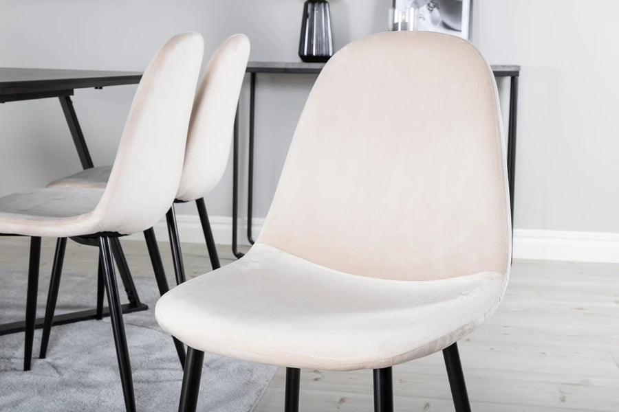 Spisestol Polar & Marina 2-pakk – beige + Spisebord rektangulært 180 x 90 – svart