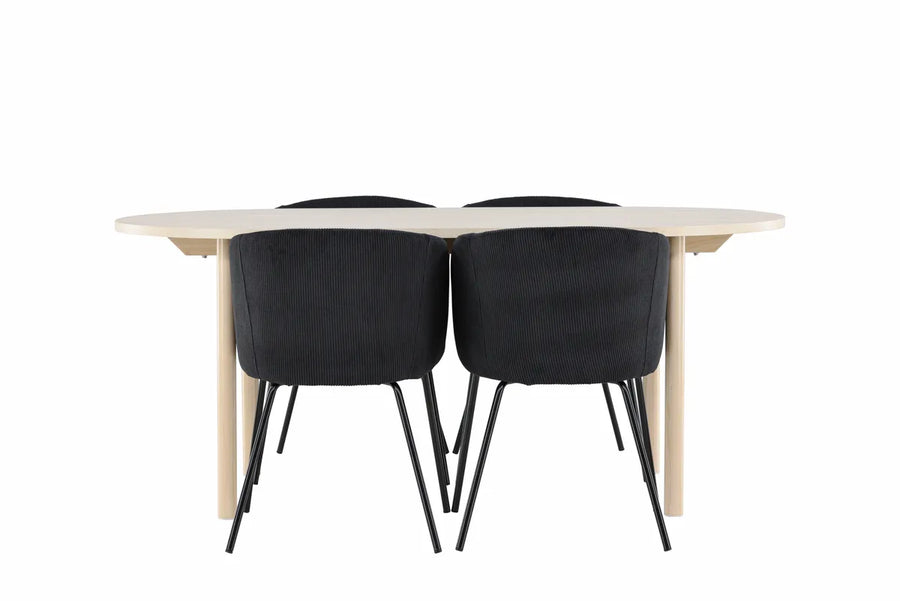 Spisestol Berit & Andy + Ovalt spisebord 180 x 90 – svart og whitewash