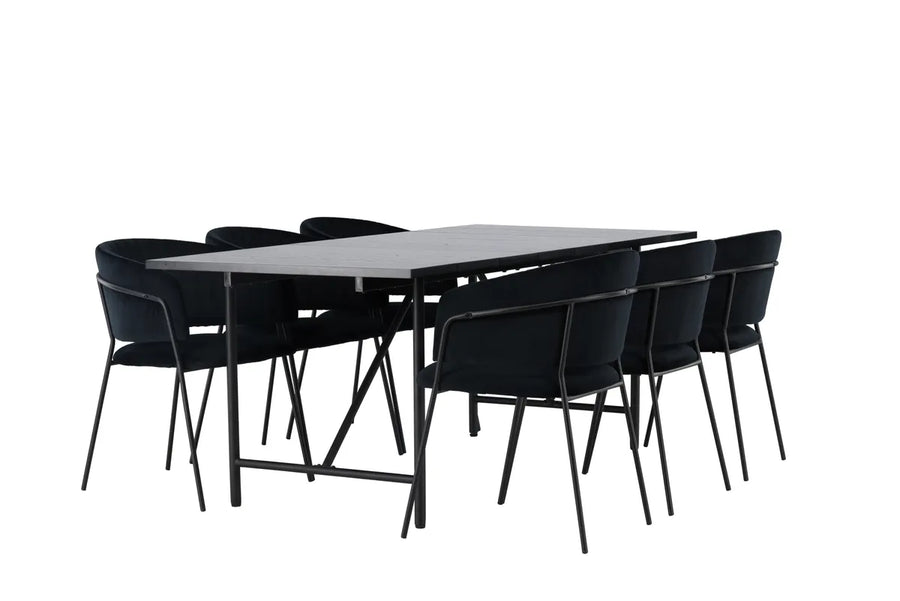 Spisegruppe Astrid & Selma 200 x 90 med spisestoler 2-pakk – svart