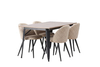Spisestol Velvet & Tempe 2-pakk + rektangulært spisebord 140 x 80 – beige og valnøtt