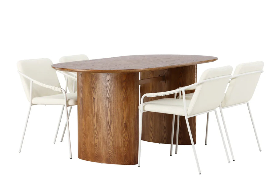 Spisestol Tvist & Isolde 2-pakk + Spisebord ovalt 180 x 90 – beige og natur