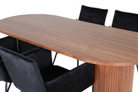 Spisegruppe oval 200 x 90 – svart og valnøtt