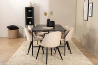 Spisegruppe Uno & Velvet rektangulær 200 x 90 + spisestol 2-pakk – svart og beige