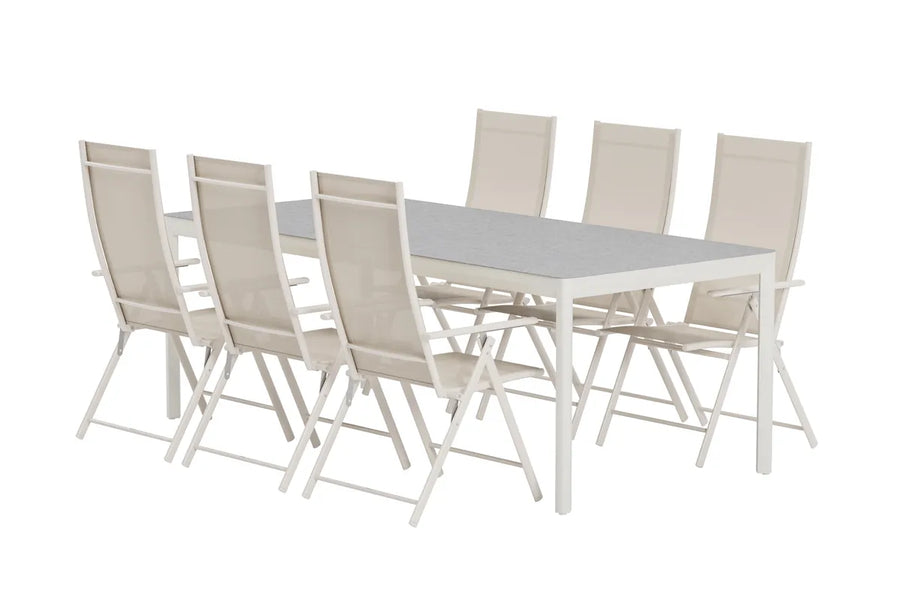 Posisjonsstol Levanzo & Lino 2-pakk + Spisebord rektangulært 220 x 100 – beige