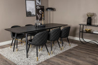 Spisegruppe Gold & Velvet 180 x 85 med 2-pakk spisestoler – svart