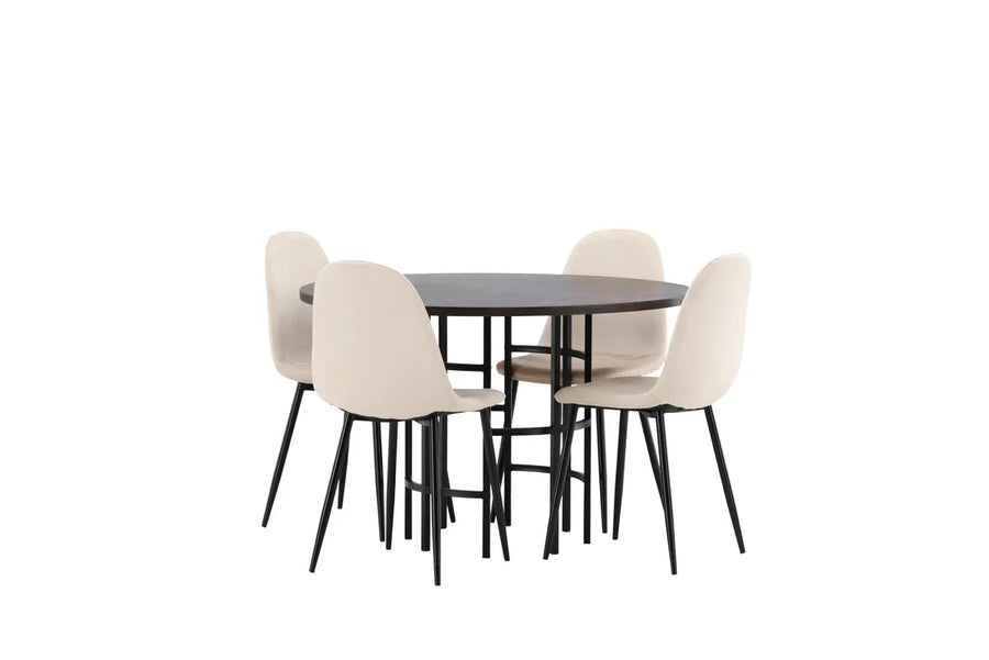 Spisestol 2-pakk – beige + Spisebord rundt ⌀115 – mocca