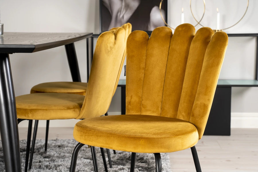 Spisestol Limhamn & Dipp 2-pakk + rektangulært spisebord 180 x 90 – gul og svart