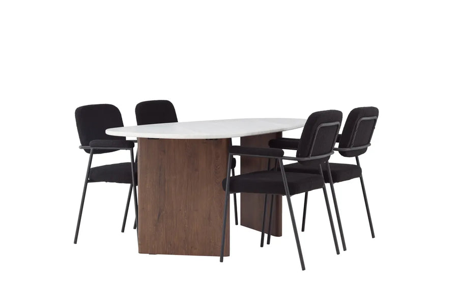 Spisegruppe oval 180 x 90 2-pakk – lys grå og svart