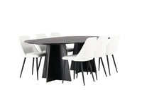 Spisegruppe Bootcut & Night Oval 230 x 115 + spisestol 2-pakk – svart og hvit