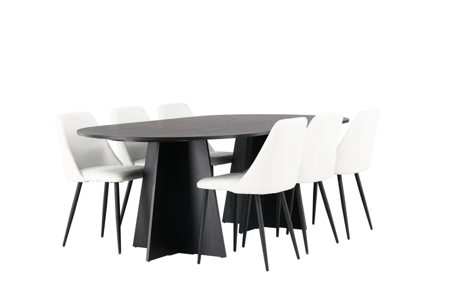 Spisegruppe Bootcut & Night Oval 230 x 115 + spisestol 2-pakk – svart og hvit