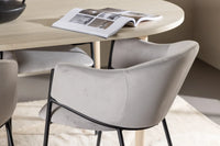 Spisestol Evelina & Andy 2-pakk + Spisebord ovalt 180 x 90 – grå og hvitvasket
