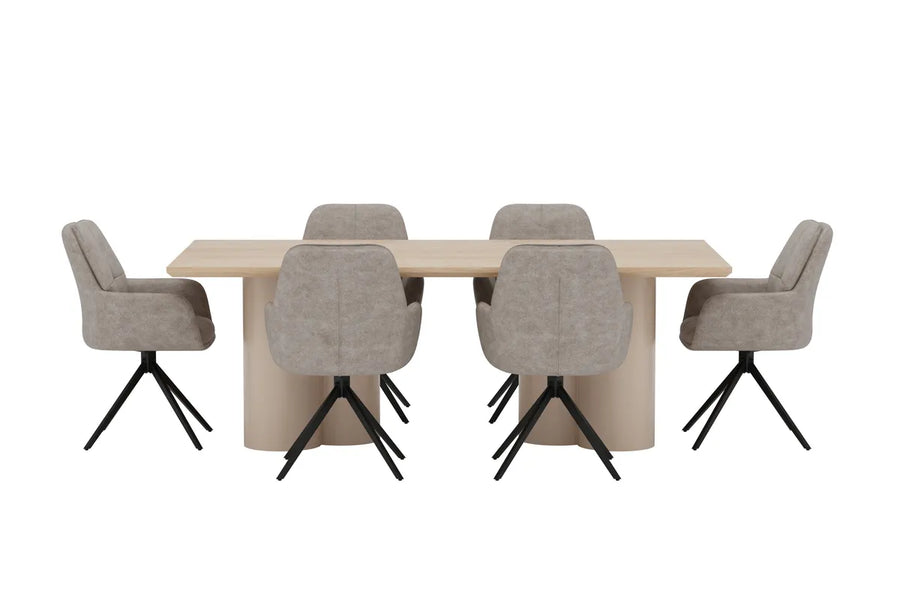 Spisestol Manchi & Olivia 2-pakk – brun + Spisebord rektangulært 210 x 100 – whitewash