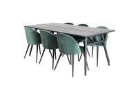 Spisegruppe Sleek & Velvet rektangulært 195 x 95 + 2-pakk spisestoler – svart og grønn