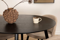 Spisegruppe Dipp & Velvet Rund ⌀115 + spisestol 2-pakk – svart og beige