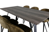 Spisestol Velvet & Marina 2-pakk + rektangulært spisebord 180 x 90 – grønn og natur