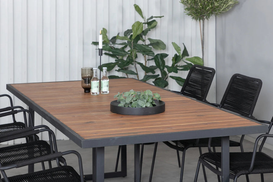 Spisegruppe Khung & Lindos rektangulær 200 × 100 2-pakk – natur og svart