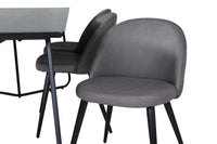 Spisegruppe Petra & Velvet rektangulær 190 x 90 + spisestoler 2-pakk – svart og grå