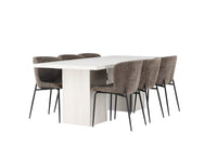 Spisestol Modesto & Olga 2-pakk + Rektangulært spisebord 200 x 90 – brun og hvit