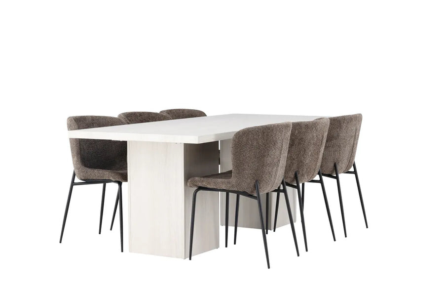 Spisestol Modesto & Olga 2-pakk + Rektangulært spisebord 200 x 90 – brun og hvit