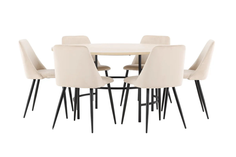 Spisegruppe rund 2-pakk ⌀140 – beige og whitewash