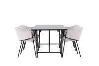 Spisebord Astrid & Evelina 200 x 90 + spisestol 2-pakk – svart og grå