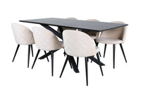 Spisestol Velvet & Piazza 2-pakk beige + rektangulært spisebord 180 x 90 – svart
